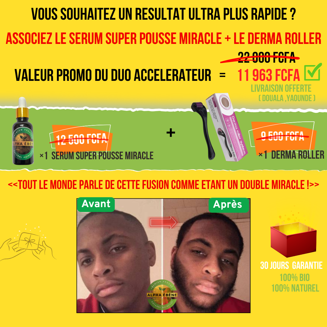ALPHA ÉBÈNE – KIT ACCÉLÉRATEUR | Sérum Super Pousse + Derma Roller (Copie)