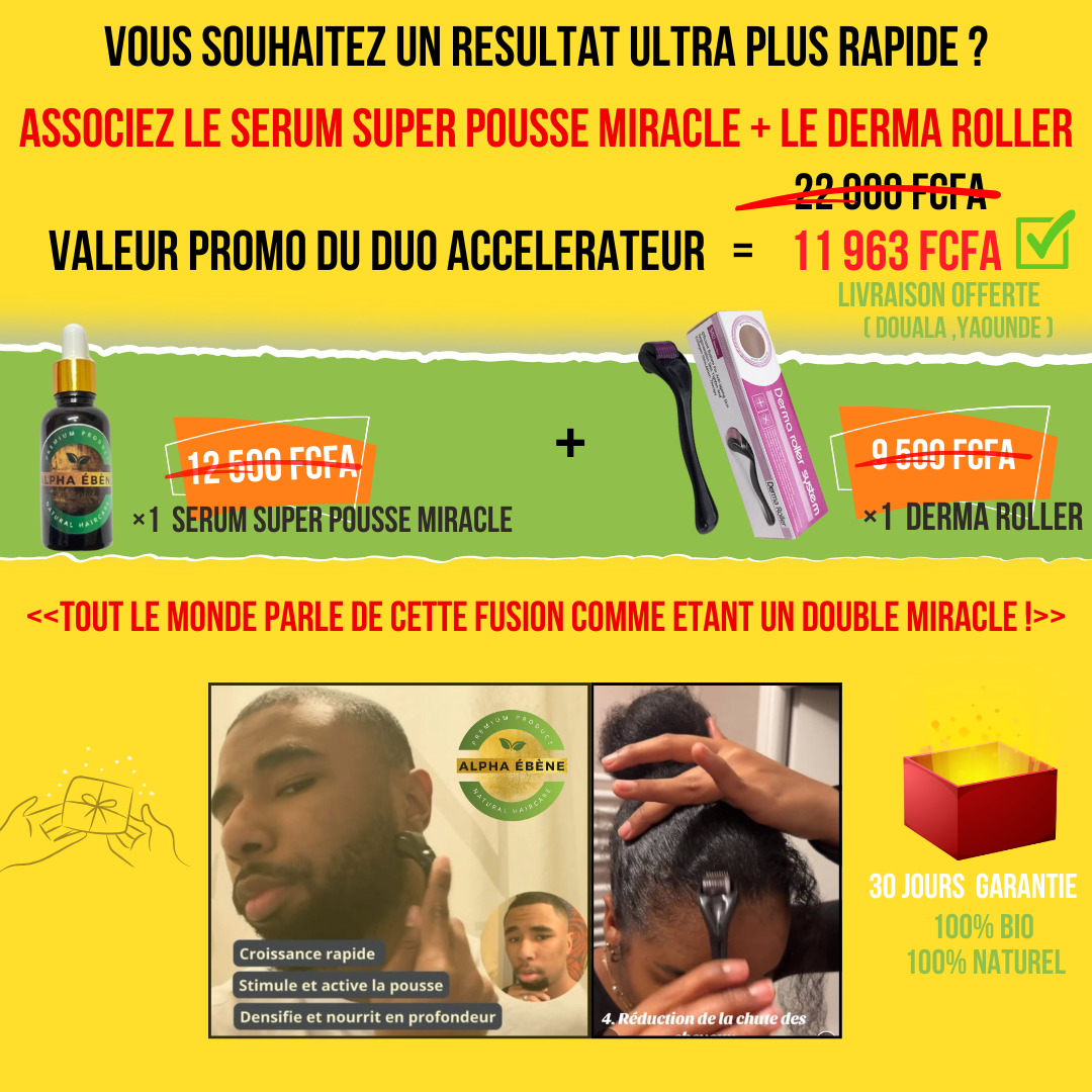 ALPHA ÉBÈNE – KIT ACCÉLÉRATEUR | Sérum Super Pousse + Derma Roller (Copie)